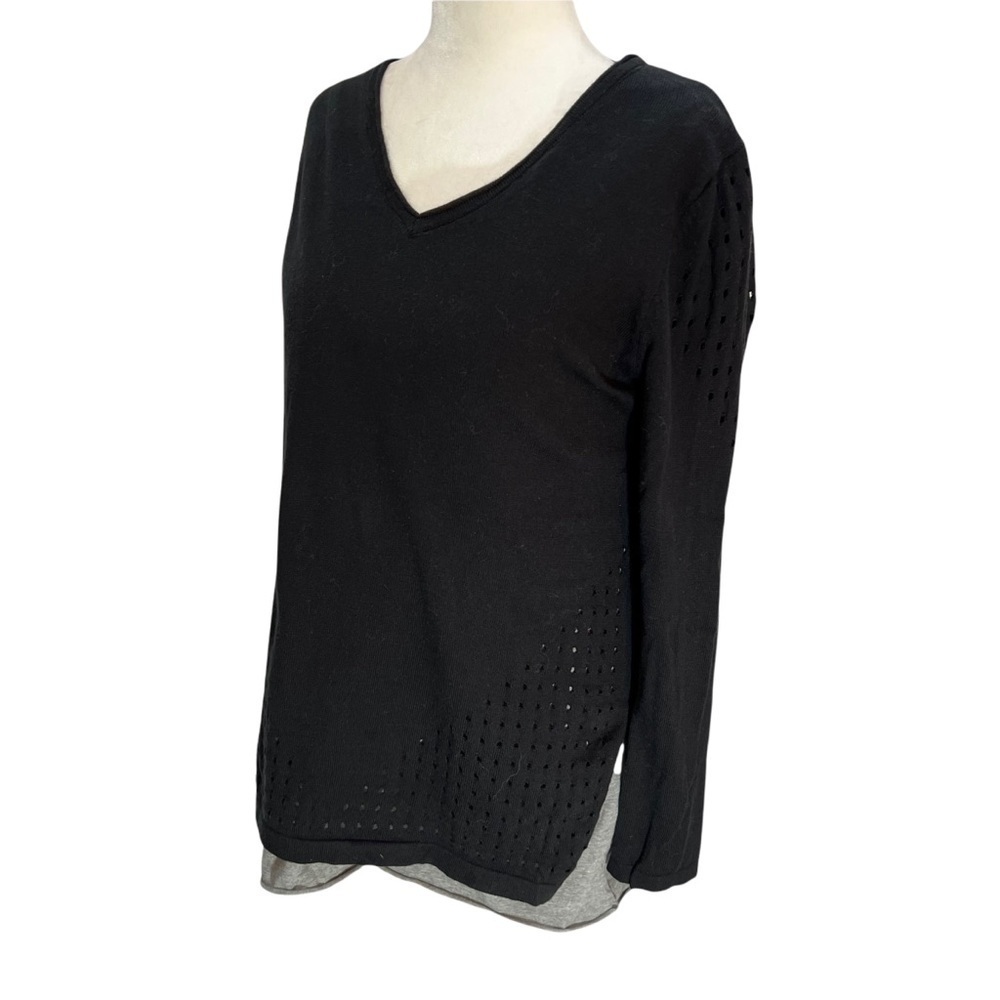 𝅺pure Handknit 100% Cotton Dual Layer Black/Grey Top w/Cutouts Size XS - Picture 3 of 11